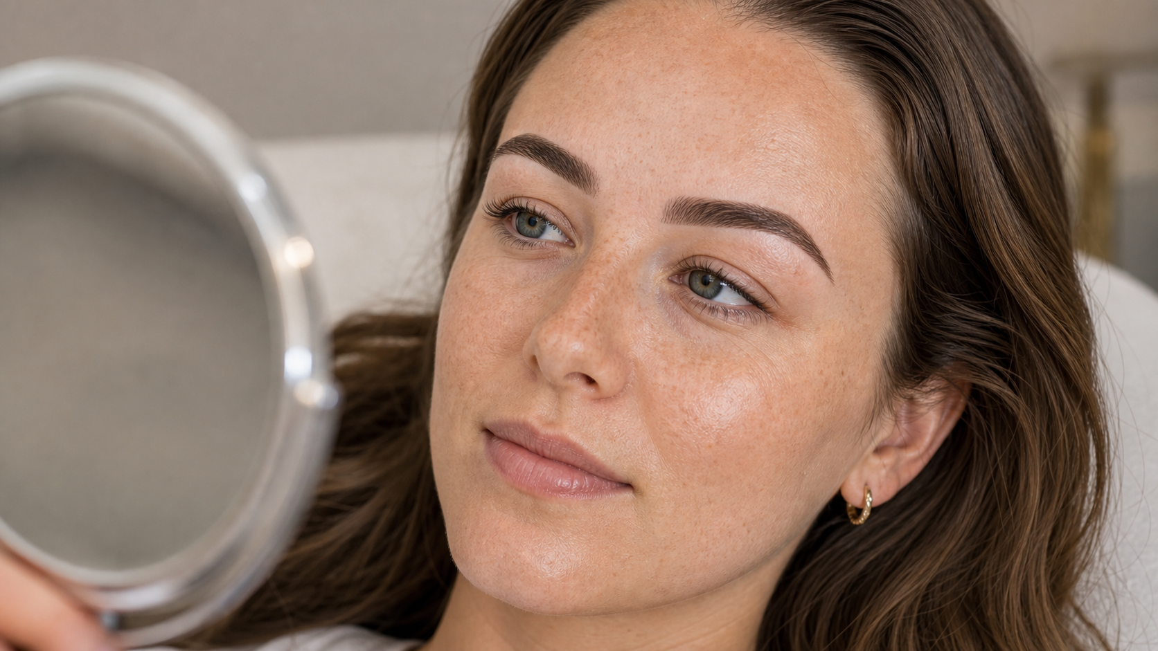 Healed ombre brows reviewed during a consultation